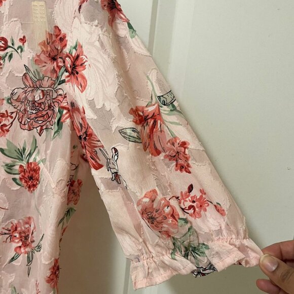 Bundle It! Max Pink Floral Print Mandarin Collar Shirt Style Women's Top Size M - Picture 5 of 9